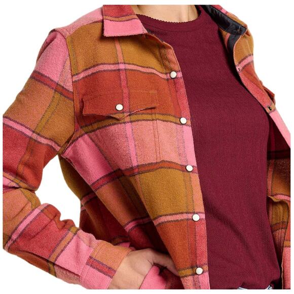 Toad & Co. Folk Yeah Plaid Shirt Jacket Women's Size L Taffy Recycled Wool Blend - Picture 2 of 11